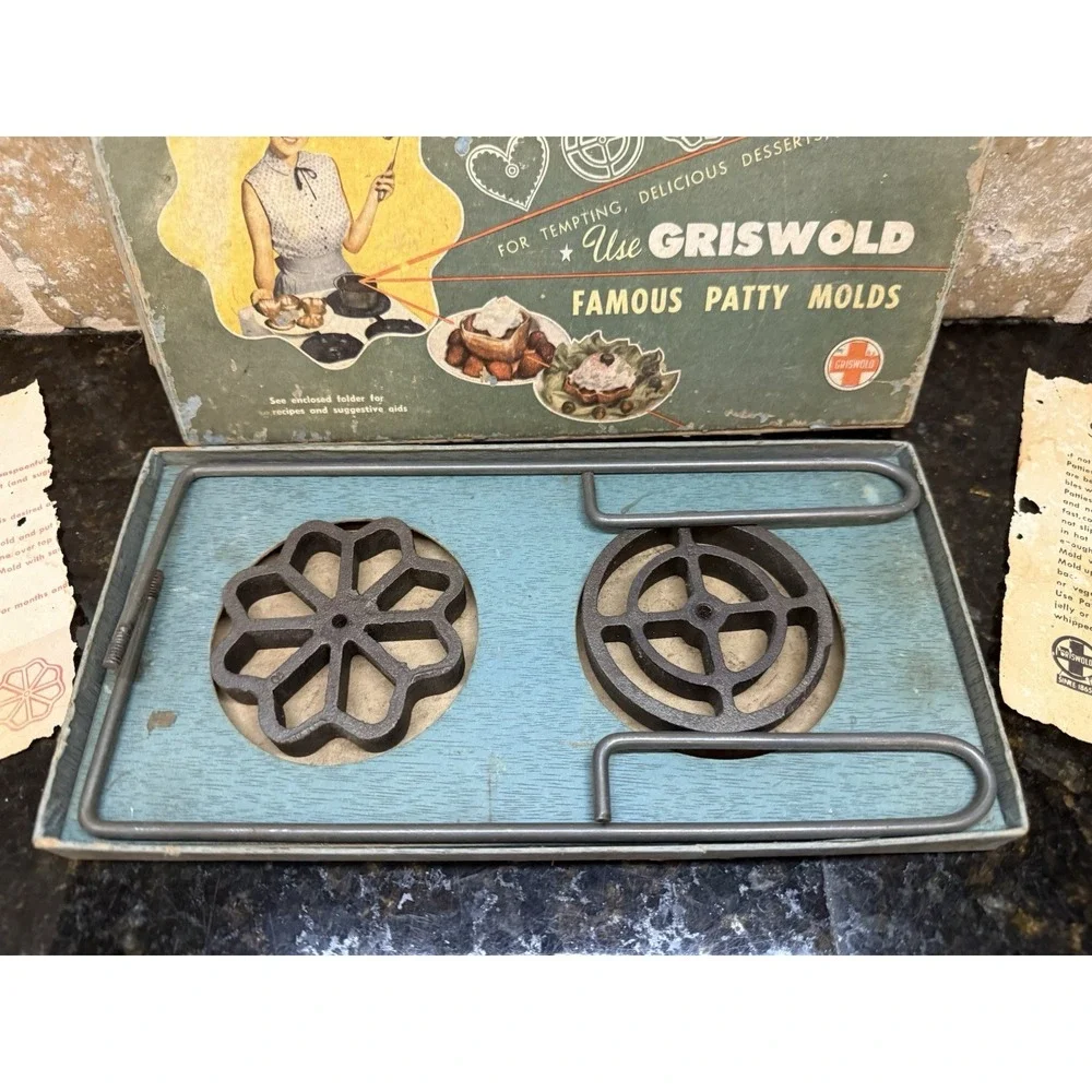Vintage Griswold Famous Patty Molds in the Original Box Patty Iron Molds